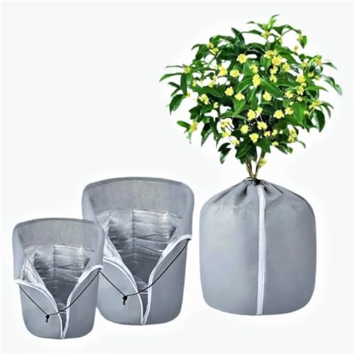 Sprießen 2 Stück Winter Thermo Topfschutz Winterschutz Für Pflanzen, Thermo Topfschutz Für Pflanzen Mit Zugband Und Reißverschluss,Für PflanzküBel Pflanztöpfe Für Pflanzen (Grau)