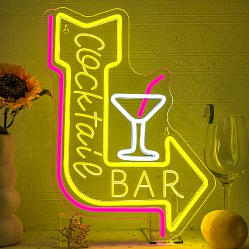 SIGNSHIP Cocktail Bar Neon Schild Pfeil Cocktailbar Led Schild Dimmbar Cocktail Led Schriftzug,Bier Leuchtschilder Wand Decor für Cocktailbar,Bar,Taverne,Clubs,Wohnzimmer,Partys,Geschenk