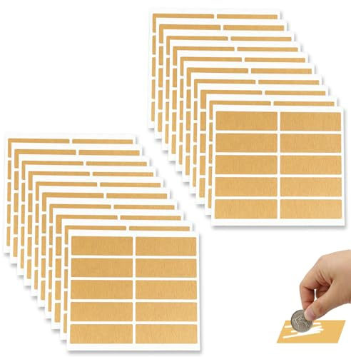 200 Tarjeta Rasca Etiqueta Pegatina - Juego de Raspar Personalizado - 20 Pegatinas Doradas DIY para Búsquedas del Tesoro y Juegos de Cumpleaños para Niños