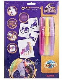 Unicorn Academy Spray Pen Set | Pustestifte & Schablonen zum Sprühen | Kreatives Airbrush Malset für Kinder | Zauberstifte Bastelset mit 3 Sprühstiften & 3 Vorlagen | Mädchen Geschenk