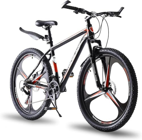 LSBIKE Mountainbike 24/26/27.5 Zoll, 21 Gang Schaltung, Hardtail MTB mit Stoßdämpfer, 3-Speichen-Räder, Mountain Bike mit Scheibenbremsen, Outdoor Sport Fahrrad Stadt & Gelände