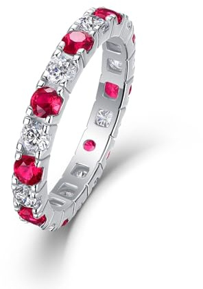 Skcess 18K Weißgold Promise Ring, Ring Frauen Synthetischer Rubin Rot Moissanit Größe 54 (17.2)