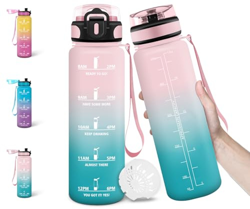 Motswedi Borraccia, 500ML Senza BPA, Borraccia Bambini, Design della Serratura a Prova di Perdite, Bottiglia Motivazionale, Con Marca Temporale, Bottiglia per Scuole, Uso Quotidiano - Rosa&Azzurro