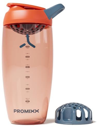 Promixx Pursuit Shaker Protéiné – 760ml Mélangeur Silencieux Snap-Fit pour Shakes Sans Grumeaux – Étanche Sans BPA Ecozen avec Graduations pour Fitness – Orange Brûlé