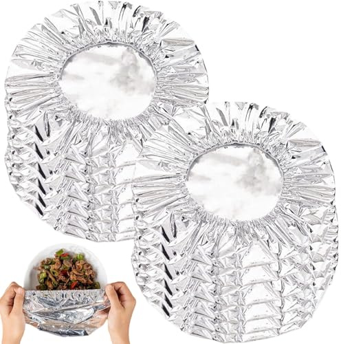 50pz Coperture per Alimenti per Esterni, Riutilizzabili, in Foglio di Alluminio, Elastiche, per Ciotole, da Cucina, per Conservare la Freschezza, Pellicola Isolante, per Asporto, Casa, Picn