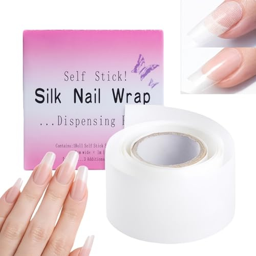 1 Roll Fiberglass Silk Nail Wrap Self Adhesive,Nail Repair Kit for Broken Natural Nails,Silk Nail Wrap for Nail Repair & Extensions,Protect Reinforce Extension Sticker,Self Stick Fiberglass Silk Wrap