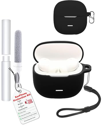 Case for Redmi Buds 8 Active Earbuds,toergy Shockproof,Waterproof,Soft and Slim Silicone Cover with Lanyard & Keychain & Cleaner kit,Black