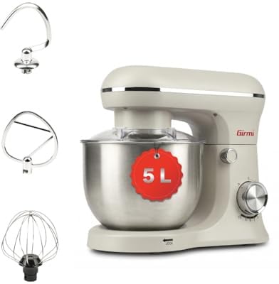 Girmi IM21W Küchenmaschine 5 L, 1500 W max, 10 Stufen + Pulse, Gesso | Edelstahlschüssel und präzise Geschwindigkeitsregelung mit 10 Stufen für Teige, Cremes und Mischungen