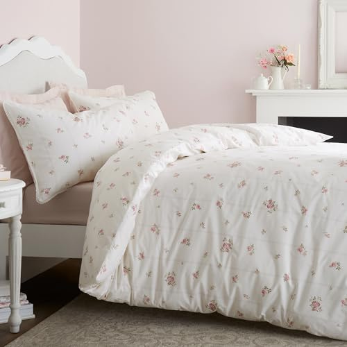 Bianca Vintage Rosebud Lace 200 Thread Count Single Duvet Set Cream | Reversible