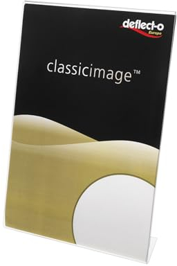 Deflecto Tischaufsteller Classic Image, schräg, A5, Hochformat, 150 x 210 x 53 mm, glasklar, einseitige Präsentation, Menükartenhalter, Werbeaufsteller