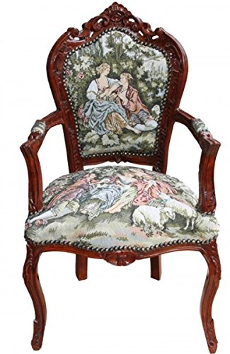 Casa Padrino Barock Esszimmer Stuhl mit Armlehne Gobelin 'Love Story ' - Antik Stil