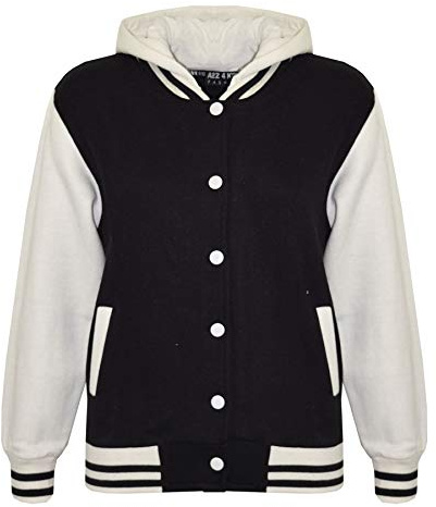 A2Z 4 Kids Girls Boys B.B Hooded Plain Jacket Varsity Classic Baseball - B.B Plain Hooded Jacket Black 11-12