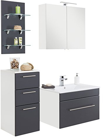 Posseik Badmöbelserie VIVA 75 Badmöbelset 4-teilig Anthrazit + Weiß, Waschtisch 75,5cm breit