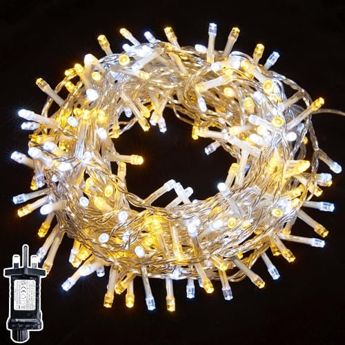 WISD Christmas Lights - 600 LED 33M Xmas Tree Lights with 12 Modes, Timer and Memory - Indoor Outdoor Fairy String Lights Mains Powered for Garden Bedroom Party Decoration (Warm + White)