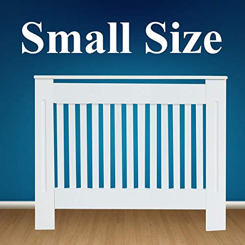 Radiator Cover Cabinet Shelf Shelves Painted Vertical Modern Classis Design Slatted White Durable MDF Home Furniture, Freestanding with Smooth Painted Surface Small Size