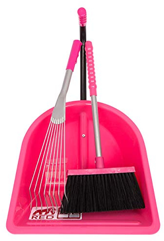 Red Gorilla TEENIE TIDEE Mini Companion Set in Pink Short Metal Rake Mini Broom and Scoop Shovel for Horse Manure Multi Purpose Lightweight Dustpan Suitable for Children Paddock Stable Garden