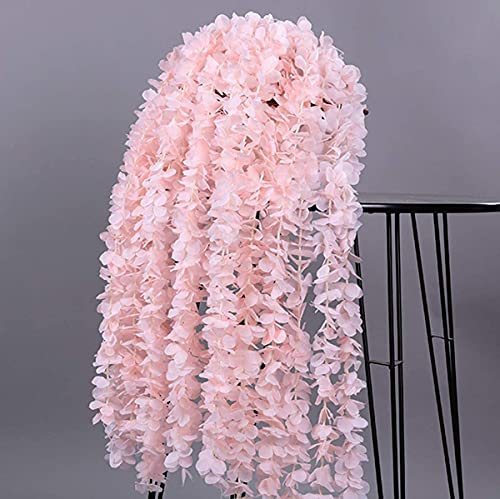 KingYH 10 Pezzi 100 cm Artificiale Ghirlanda Ortensia di Fiori di Finta di Seta Rattan Simulazione Pianta Rampicante per Casa Matrimonio Partito Banchetto Decorazione-Rosa Scuro