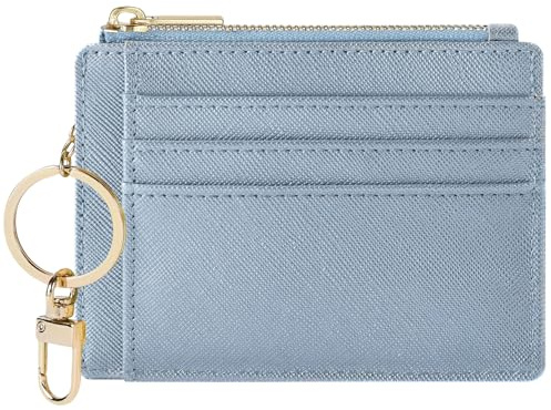 Sodsay Étui à cartes fin avec poche avant pour femme, porte-cartes de crédit avec porte-clés (CH bleu doré)