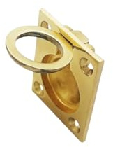 QCAA Solid Brass Flush Ring Pull, 36.5 x45 mm, Polished Brass US3, 1 Pack