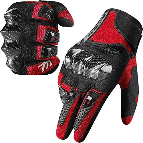 Motorradhandschuhe mit Touchscreen Motocross Dirt Bike Reithandschuh mit Karbonfaser-Schutz, harte Knöchel, für Herren und Damen, Modell MD66