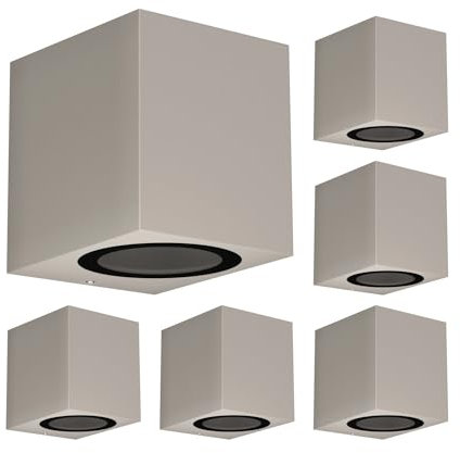 ledscom.de 6 Stück Wandleuchte ALSE Downlight für außen, grau, Aluminium, eckig, inkl. GU10 LED Lampe (warmweiß, 2,4W, 227lm, 110°)