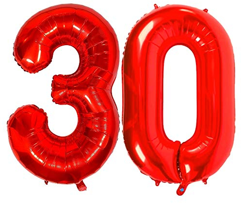 DIWULI Luftballon 30 Geburtstag XXL Rot - Zahl 30 Ballon