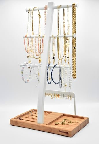 Schmuckständer Weiß extra hoch 43,5cm - Schmuckhalter Schwarz Kettenhalter design- GALEARA VIVA Kettenständer Uhrenständer Ohrringhalter Schmuckaufbewahrung für Ketten,Ohrringe, Armbänder,Ringe