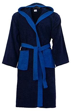 Morbidissimi Accappatoio Spugna Adulto Bicolor Con Cappuccio, Cinturino e 2 Tasche, Accappatoi Uomo Donna Morbidi 400 gr/mq Puro Cotone Y780 (Accappatoio Blu Navy-Blu Royal, 3XL)
