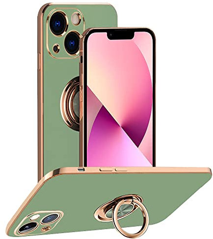 Rdyi6ba8 for iPhone 13 Mini Case, Electroplated 360°Rotatable Ring Holder Stand Soft TPU Protective Bumper Shockproof Phone Cover Case for iPhone 13 Mini, Green