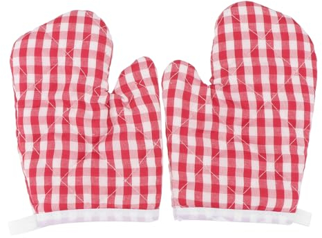 Angoily Guantes De Horno para NiñOs 2 Piezas Aislamiento TéRmico Guantes De Cocina Rojos a Cuadros Ideales para Microondas Y Hornear