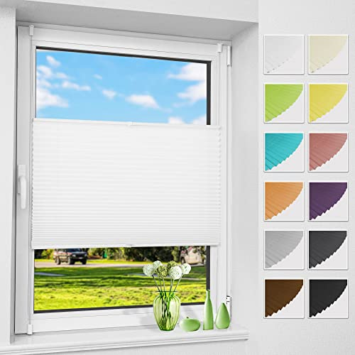 Allesin Plissee ohne Bohren Plissees Klemmfix Weiß 105x130cm(BxH), Plisseerollo Faltrollo mit Klemmträger, Jalousie Rollos für Fenster und Tür, Sichtschutz und Sonnenschutz