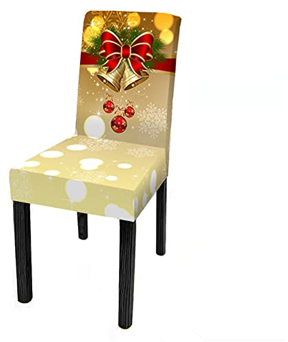 Weihnachten Stuhlhussen Stretch 2/4/6er Set, Chickw1 Universal Abnehmbare Waschbar Christmas Drucken Elastischer Stuhlbezug Für Hochzeit, Hotel, Partys Deko (Gelb,6 Stück)