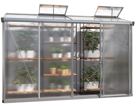 GFP Gewächshaus Anlehngewächshaus Adena 14 aus Alu - 294x77 cm - 10 mm Polycarbonat Doppelstegplatten Transparent