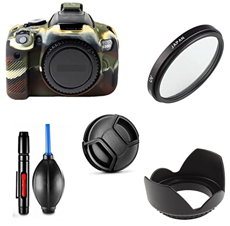 Kamera-Zubehör-Set für Canon EOS 600D / Rebel T3i / Kiss X5 mit Canon EF-S 18-55 mm Objektiv inkl. grüner Silikon-Kameratasche, UV-Filter, Gegenlichtblende, Objektivdeckel, Reinigungsstift, Pumpe