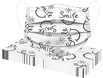 Generisch 10/50 Stück Mundschutz Erwachsene Multifunktionstuch Einmal 3-lagig Bunt Smile Druck Atmungsaktiv Filtrierende Mund Nasenschutz Bedeckung Antibeschlag Koptuch Halstuch