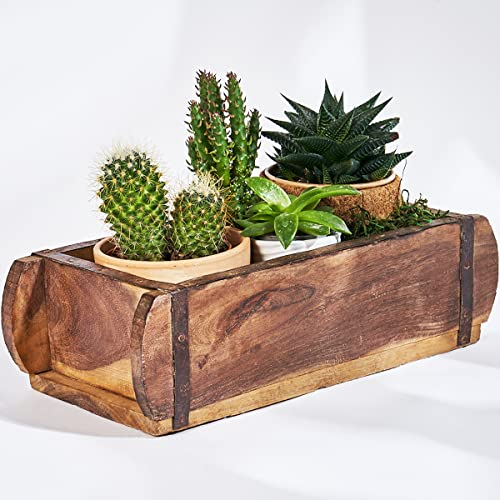 Marrakeech, vassoio in legno antico, 32 cm, grande, in stile vintage, a forma di mattone, in legno anticato, scatola decorativa in legno con guarnizioni in metallo, ogni scatola è un pezzo unico