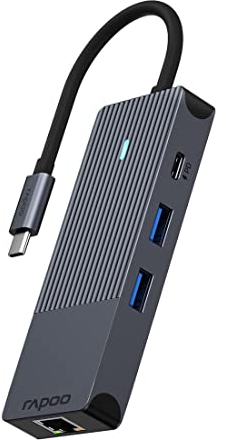 Rapoo UCM-2004 USB-C Multiport Adapter 8-in-1, 100W Power Delievery, 4k HDMI, 1 Gbps LAN, 1 USB-C und 2 USB-A 3.0 Datenports, Micro SD / SD Speicherkartenleser, kompatibel mit MacBook Pro und mehr