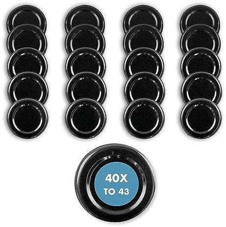 40 Stück Ersatzdeckel TO 43 I Mehrfarbige Twist-Off-Deckel 43 mm I für Gläser zur Aufbewahrung von Bevorratung,Deckel für Einmachgläser. Marmeladegläser, Honiggläser, Feinkostgläser, Schwarz