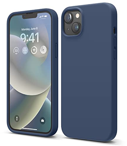 elago Liquid Silicone Case Kompatibel mit iPhone 14 Plus Hülle (6.7), Hochwertiges Silikon, Ganzkörperschutz - 4 Schichten stoßfeste Handyhülle, kratzfestes weiches Mikrofaserfutter (Dunkelblau)