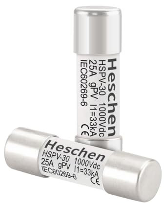 Heschen Solar DC1000V PV-Sicherung, Photovoltaik-Sicherungen, gPV-Typ-Sicherungsverbindung, HSPV-30, 10 x 38 mm, 25A 1000VDC, I1 33 kA, für Solar-PV-Systemschutz, 10 Stück