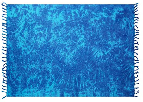 SAIVONA Pareo Sarong Strandtuch Damen - Wickelrock Strand - Handtuch Blickdicht als Wickeltuch oder Handtuchkleid und Wickelkleid Damen - Handarbeit aus Fair Trade Herstellung Batik Blau Batk