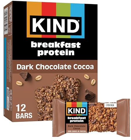 KIND Breakfast Protein Bars, Dark Chocolate Cocoa, Gluten Free, Low Sodium, Healthy Snacks, 8g Protein, 6 Count (6 Packs of 2 Bars)