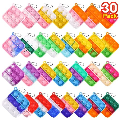 Kids Party Favors Fidget Toys Bulk 30 Pack Mini Pop Fidget Keychain Its Halloween Birthday Party Favors for Kids 4-8,8-12 Small Classroom Prizes It Halloween Goodie Bags Stuffers