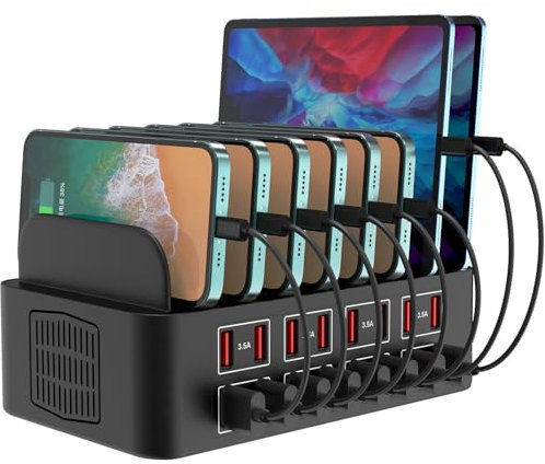 Estación de carga para múltiples dispositivos, Cinlinso 175 W/35 A 16 puertos USB estación de carga, organizador de cargador rápido multidispositivo compatible con iPad, tablet, teléfono celular