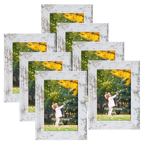 Vasemouh Vintage-Weiß Bilderrahmen 10x15 CM 7er-Set, Vintage-Stil ideal für Wand- und Tischaufstellung im Wohnzimmer, Schlafzimmer, Büro oder Flur