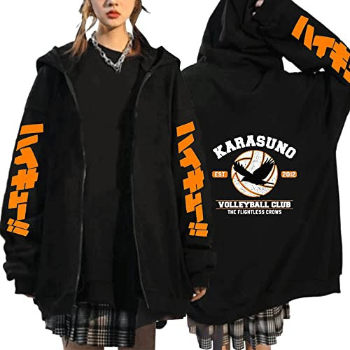 MEDM Anime Jual Kaos Karasuno Haikyuu Cosplay Zip Up Hoodie Women Men Harajuku Sweatshirt Karasuno High School Manga Zip Jacket Coats-Style8||M