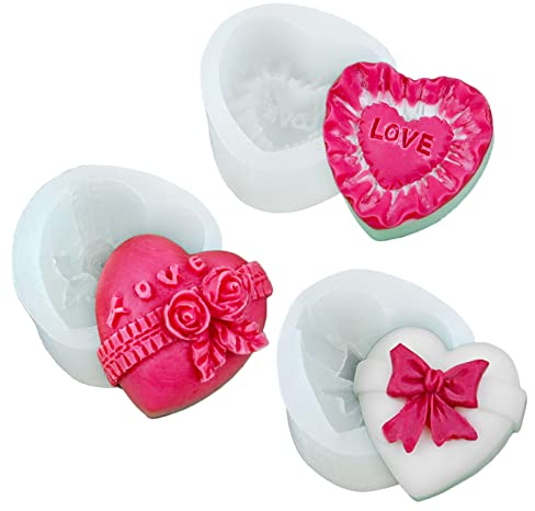 3 Stück Seifenform Silikonform Herz Seife Kerzen Form 3D Herz Rosen Silikonform Liebe Herzform Silikon Gießform Herz Kerzengießform Blumen Herz Seifenform für Seife Schokolade Mousse Kuchen Dekoration