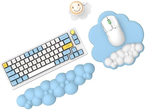 MAMBASNAKE Cloud Tapis de souris et support de repose-poignet pour clavier avec sous-verre, confortable coussin de poignet en mousse à mémoire de forme avec base antidérapante, ergonomique