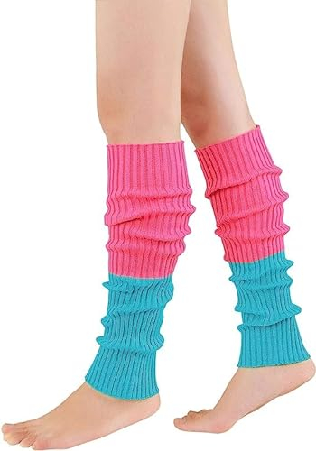 Durio Stulpen Damen Extra Warm Beinwärmer Winter Strick Häkelarbeit Legwarmers Verdicken Stricken Beinstulpen Damen Neon aerobic outfit 80er Ballett Yoga Stulpen Rosa und Blau Einheitsgröße