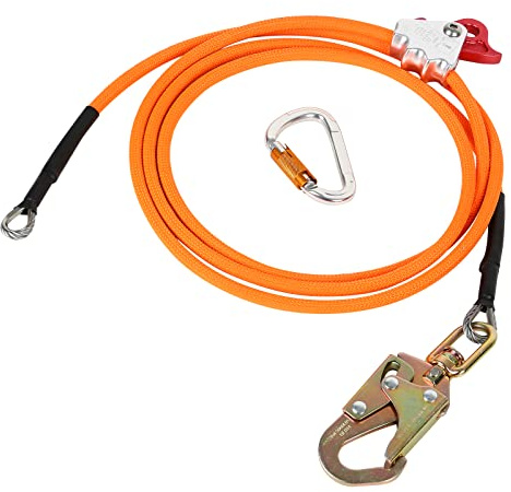 12 mm x 2,4/3 m/3,6 m, núcleo de acero con mosquetón de triple bloqueo, cordón ajustable, bajo estiramiento, para protección contra caídas, podador de árboles, trepadores de árboles